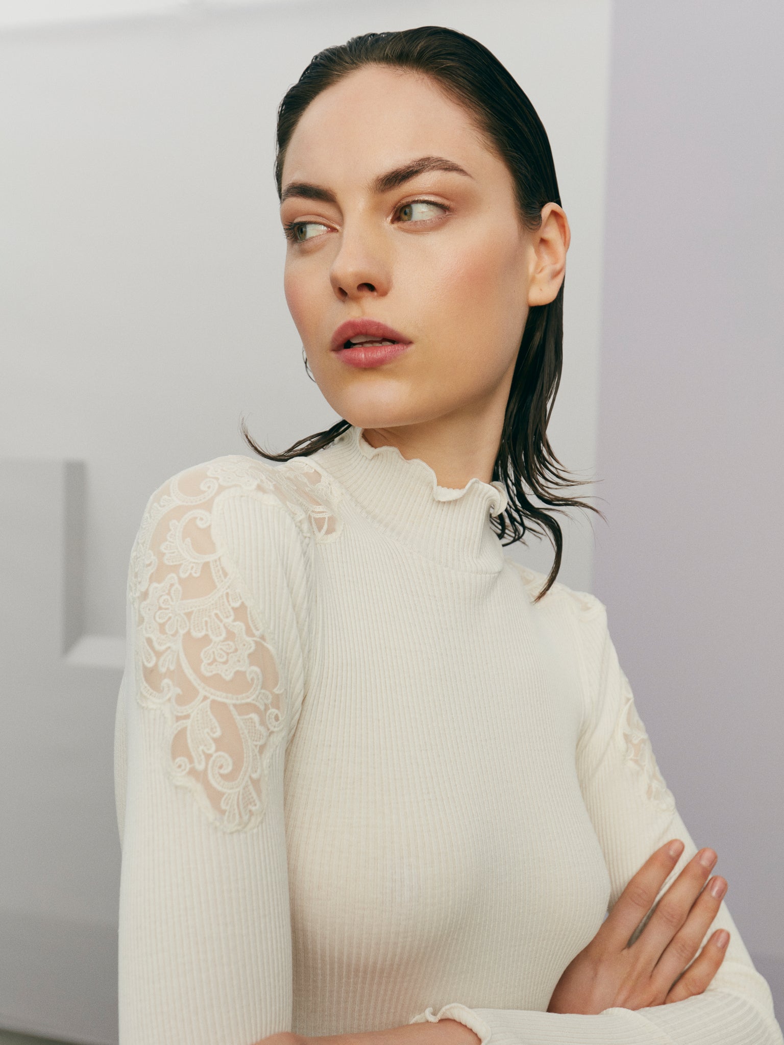 Turtleneck blouse with lace
